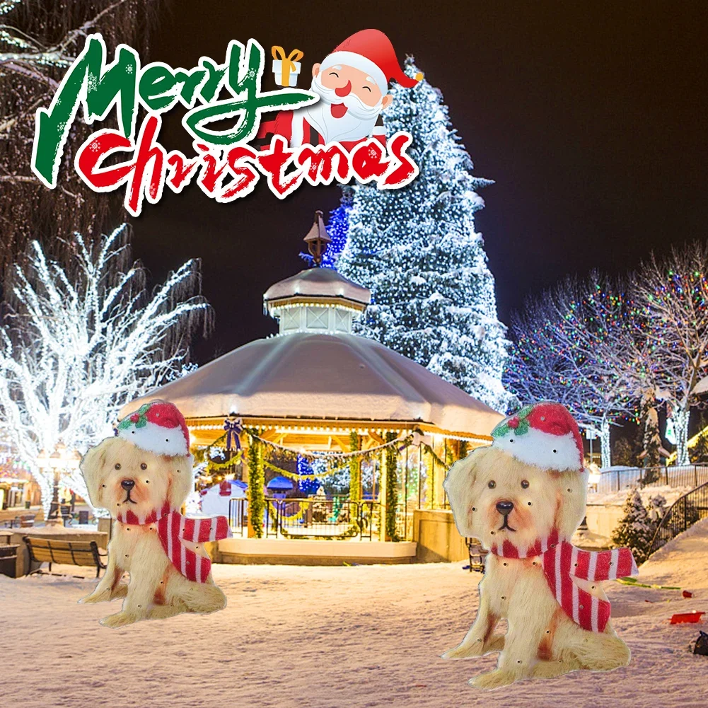 Ornamenti di figura di cane di natale decorazione di cane invernale a LED impermeabile per la decorazione di natale del percorso del cortile del giardino all'aperto di casa