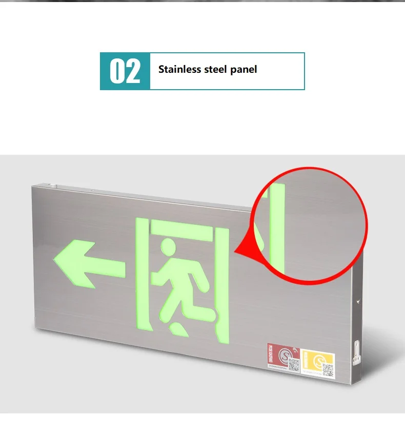 Stainless Steel Fire Emergency LED Luminous Safety Exit Warning Evacuation Indicator Indicator, Flame Retardan