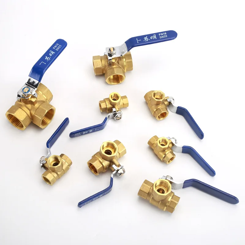 2 قطعة النحاس T نوع صمام كروي ثلاثي 2/3/4/6 دقائق 1 بوصة سلك داخلي L نوع صمام التبديل انبوب ماء تسخين الغاز الطبيعي conn #4