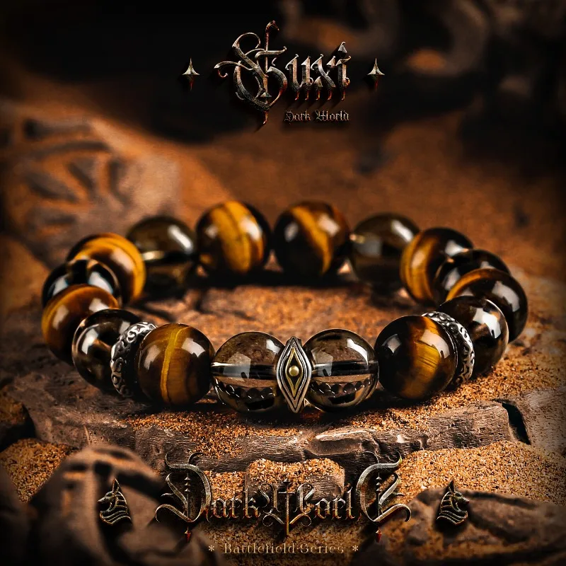 

Natural Lightning Pattern Tiger Eye Stone Bracelet Insight Eye Tea Crystal Men's Bracelets Handmade Bead Gift Retro Jewelry