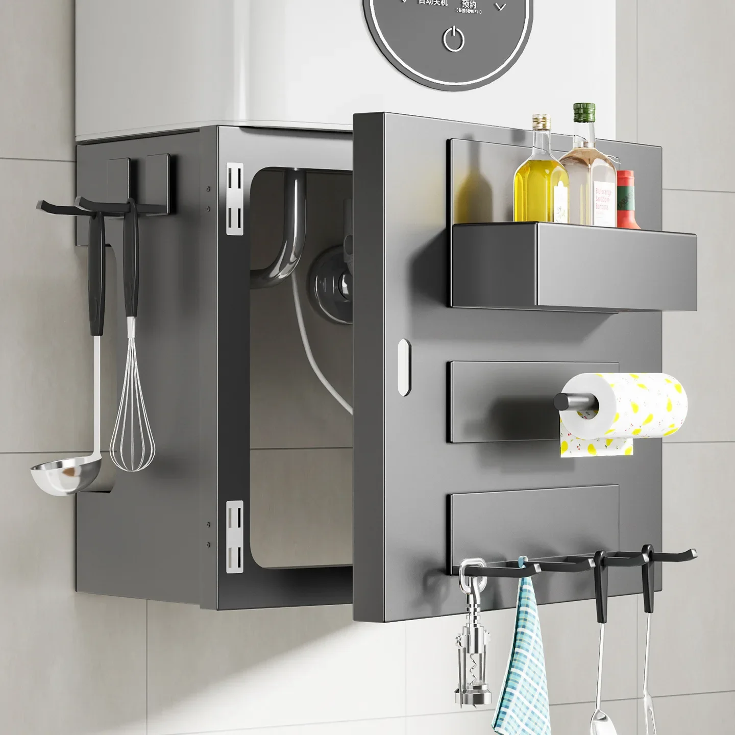 Water heater shield Magnetic door decoration Kitchen gas pipeline Hole plate Cover ugly Wall rack