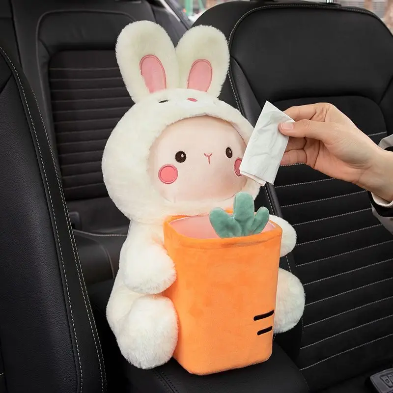 Cartoon Car Tissue Box Short Plush Car Tissue Holder Cute Rabbit Car Tissue Holder Box Plus Car Tissue Storage Car Interiors