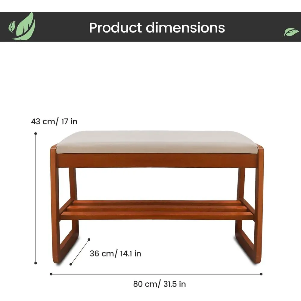 مقعد تخزين الأحذية من خشب الكرز بطبقتين مع وسادة، 6 أزواج منظم للمدخل، صغير 24 بوصة #2
