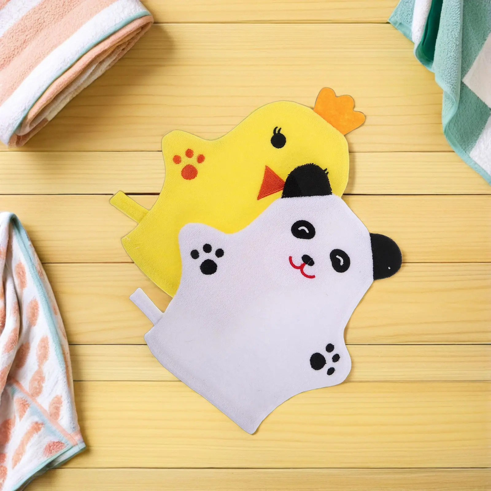 2Pcs Kids Bath Gloves Gentle Soft Double-Sided Baby Bath Mitt Quick Drying Washcloth Gloves for Toddler Shower Bathing Scrubber
