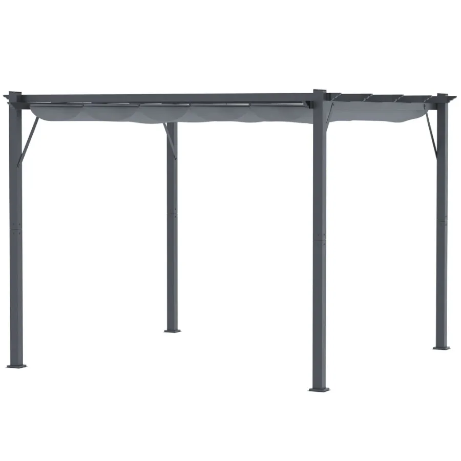 

Patio Pergola: 10x10 Gray Aluminum with Retractable Canopy for Backyard Shade
