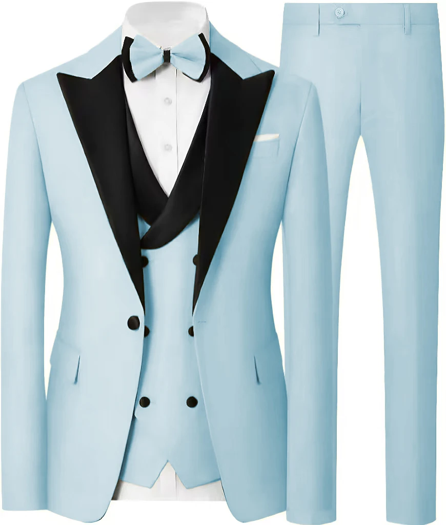 

Wedding Suits for Men 3 Pieces Blazer Vest and Pants Set Pointed Collar One Button Full Men's Suits Graduation Casual Suit