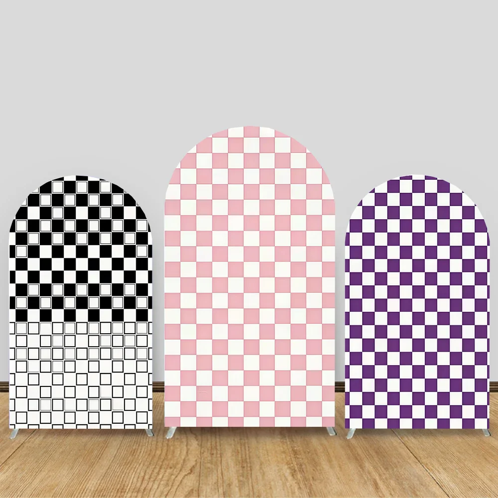Pink Red Checkerboard Pattern Arch Backdrop Cover Kids Birthday Party Photo Shooting Background Decor Spandex Covers