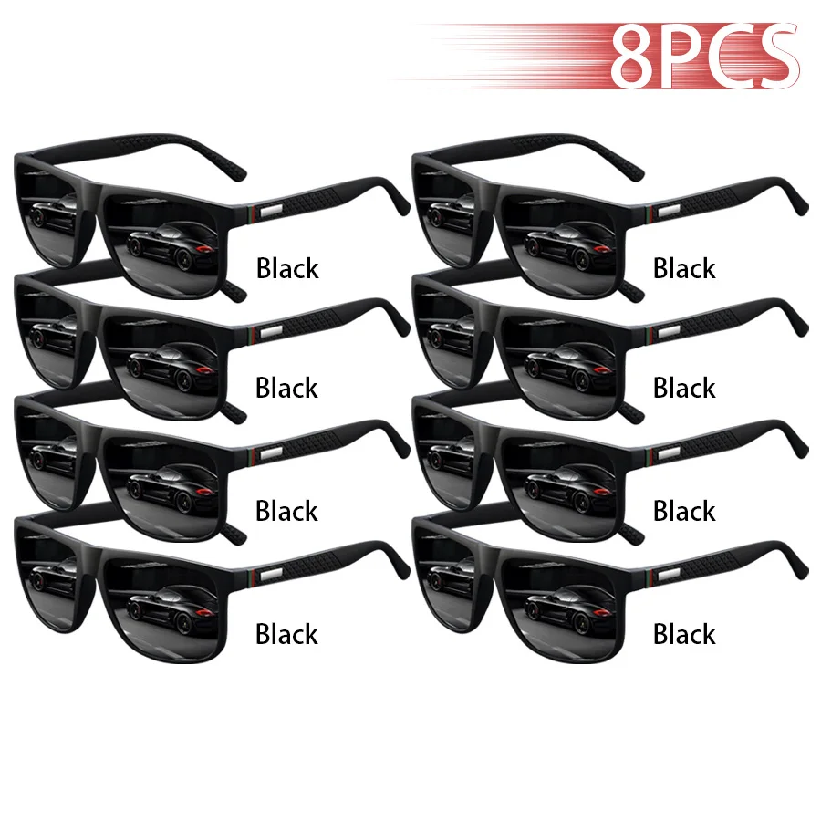 8-teiliges Set Modische Brillen Vintage Karomuster Eckige Sonnenbrillen für Männer und Frauen Angeln Fahren Luxus Marken Designer Sonnenbrillen – Detail 6