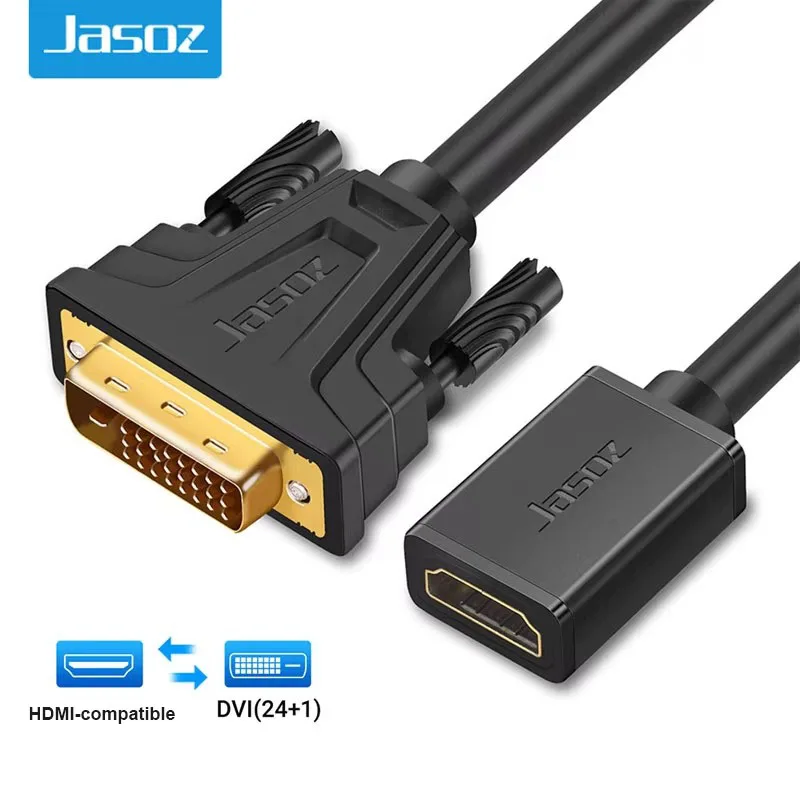 Jasoz DVI Male to HDMI-compatible Female Adapter Bi-directional DVI D 24+1 Cable Connector Converter for Projector HDTV to DVI