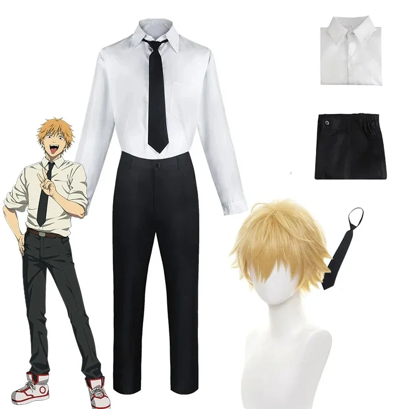 Denji Cosplay Costume Wig Anime Denji Cosplay Costume Shirt Tie Pants Public Safety Devil Hunter Halloween Costumes for Men