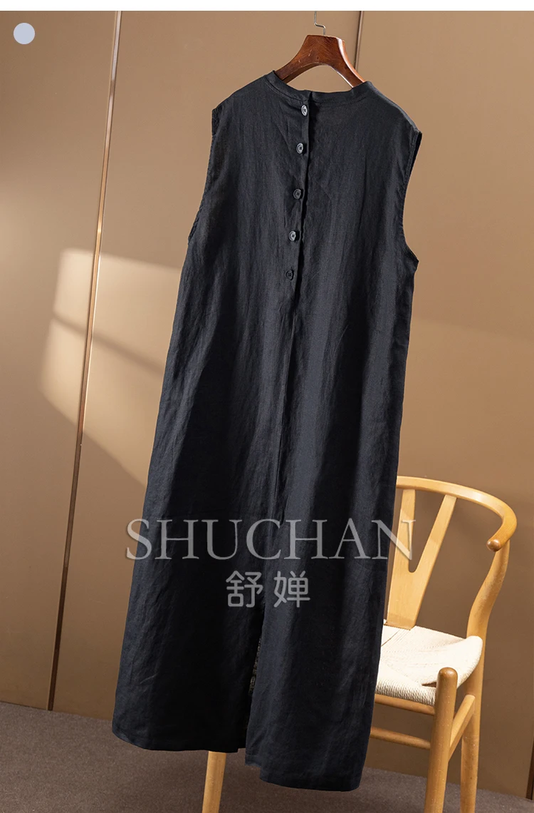 Black Dresses Women The Simpler The More Advanced! Ark Fengshen 100 Linen Loose Vest Dress H Women 2Y09