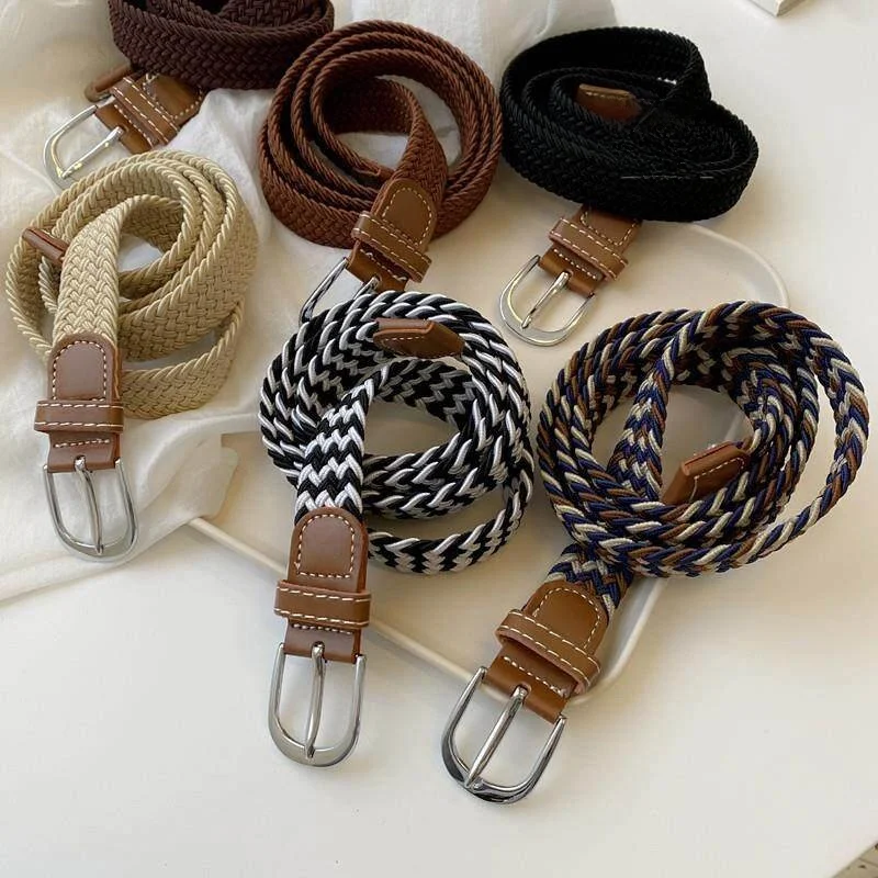 Simple Elastic No-Drill Belt Casual Weaving Belt for Men And Women Students Korean Style Leisure Belt Easy to Use
