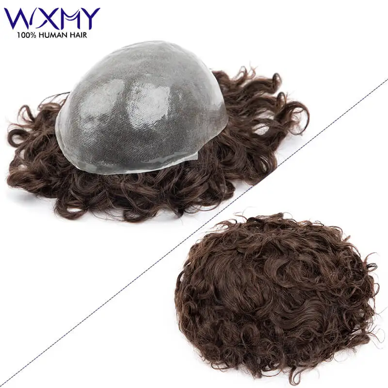 

Curly Toupee Men Double Knotted Skin Base Male Hair Prosthesis Durable Natural Human Hair Wig For Men Systems Unit Men's Wigs