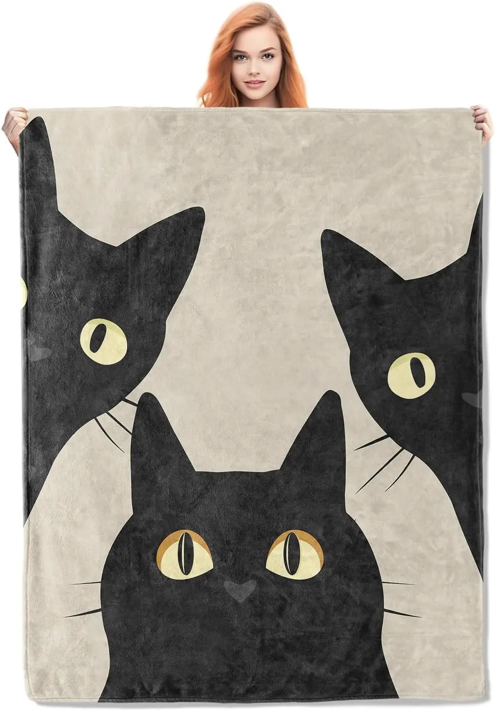

Funny Cat Blanket Gifts for Women Girls Soft Warm Lightweight Cozy Animal Three Black Cats Throw Blankets for Bed Living Room