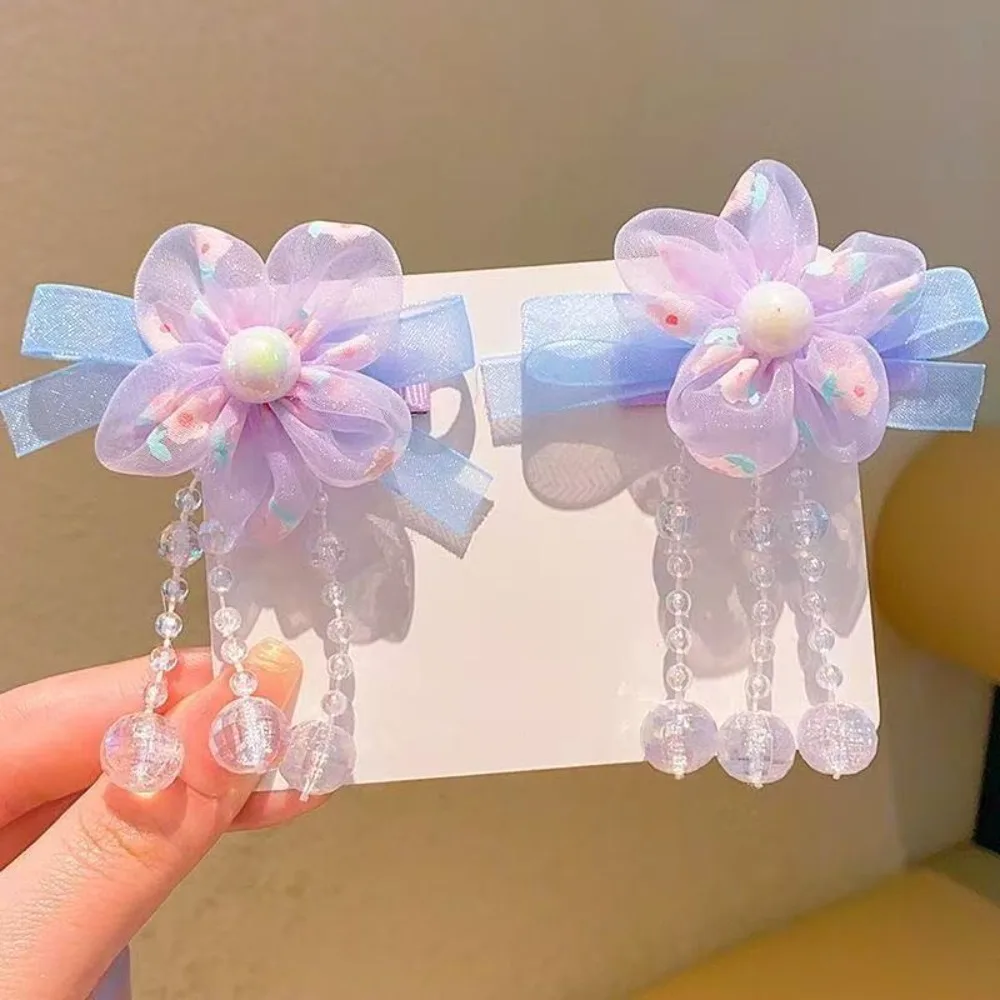 2 Stück Kinder-Hanfu-Kopfschmuck mit Blumenquasten im antiken Stil, Haarspangen, chinesischer Stil, Quasten-Haarspange für kleine Mädchen – Detail 7