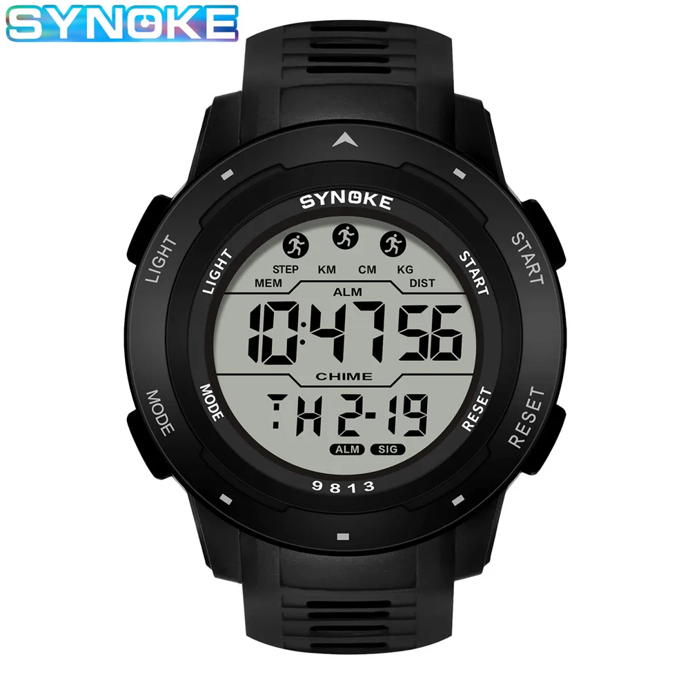 SYNOKE hombres deportes al aire libre multifuncional impermeable pantalla grande LED luminoso Digital para hombres reloj de silicona de moda