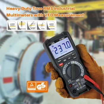 CEM Digital Multimeter Handheld True RMS Auto Range Capacitor Tester 6000 Count Temperature Current Voltage Resistance Meter