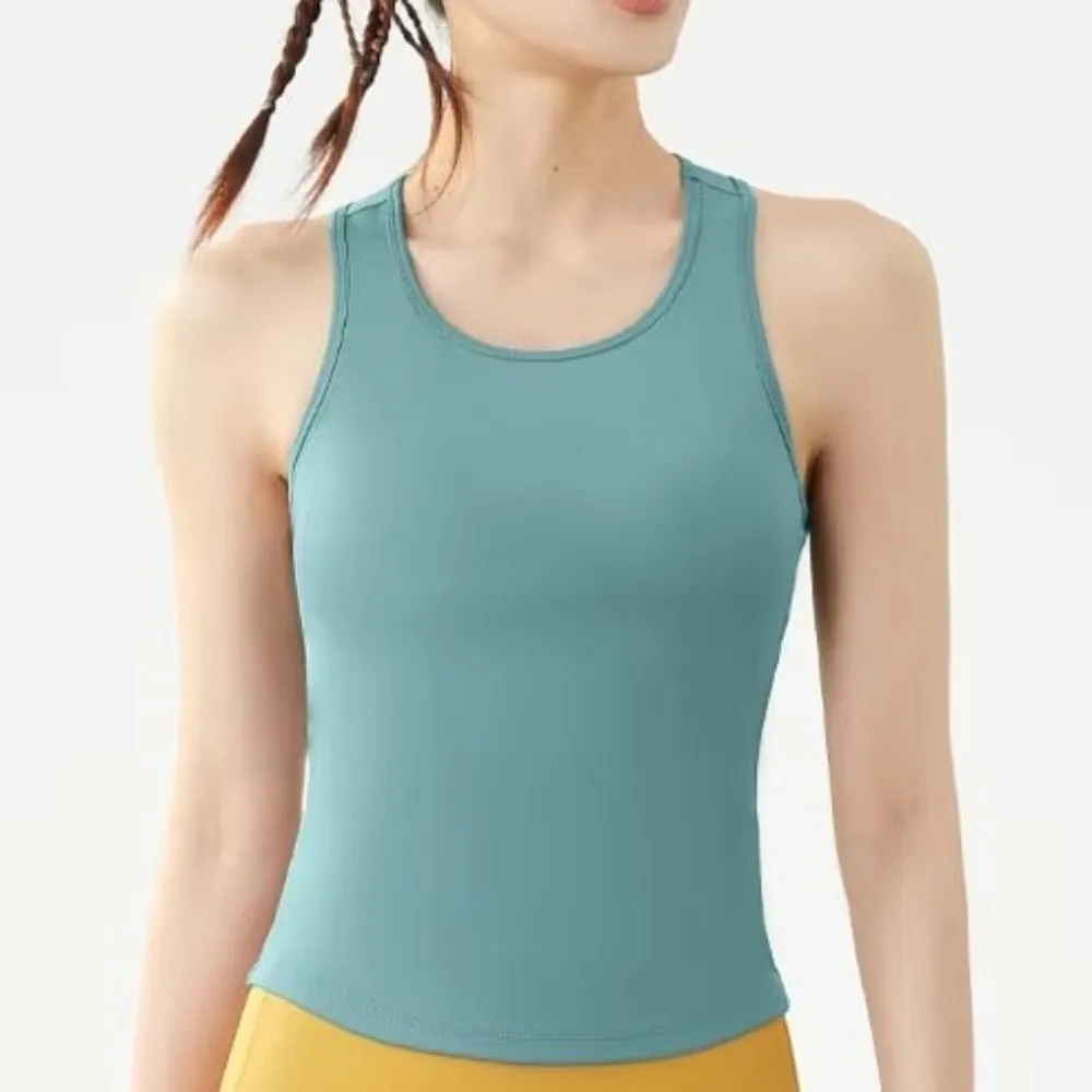 Anti-Light Yoga Vest Non-Running Cup Round Neck Sports Vest Breathable Fitness Tank Top Fitness Training Outdoor Exercise