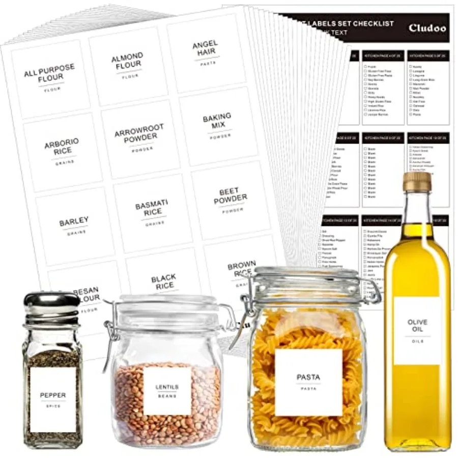 434 Pcs Kitchen Pantry Labels for Food Containers with DIY Blank Labels, 3 Sizes Preprinted Minimalist Waterproof Pantry Labels
