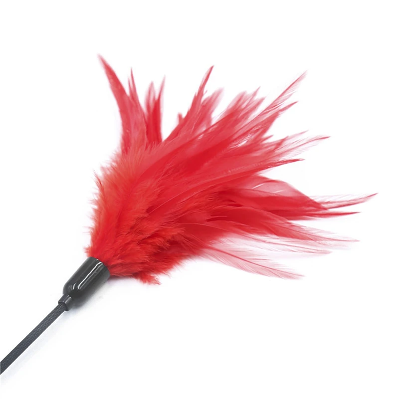 63CM Feather Horse Whip Paddle, Quality PU Leather Handle Feather Paddle for Stage performance props