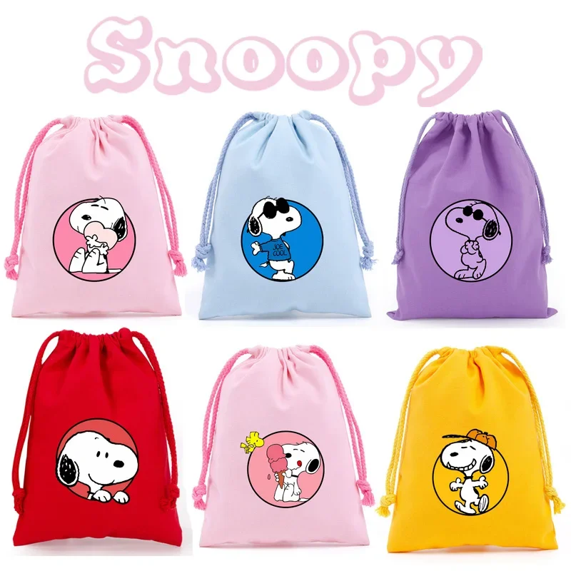 

Snoopys Merch Drawstring Bag Cartoon Candy Snacks Pouch Cute Women Dustproof Makeup Packing Bags Funny Birthday Gifts