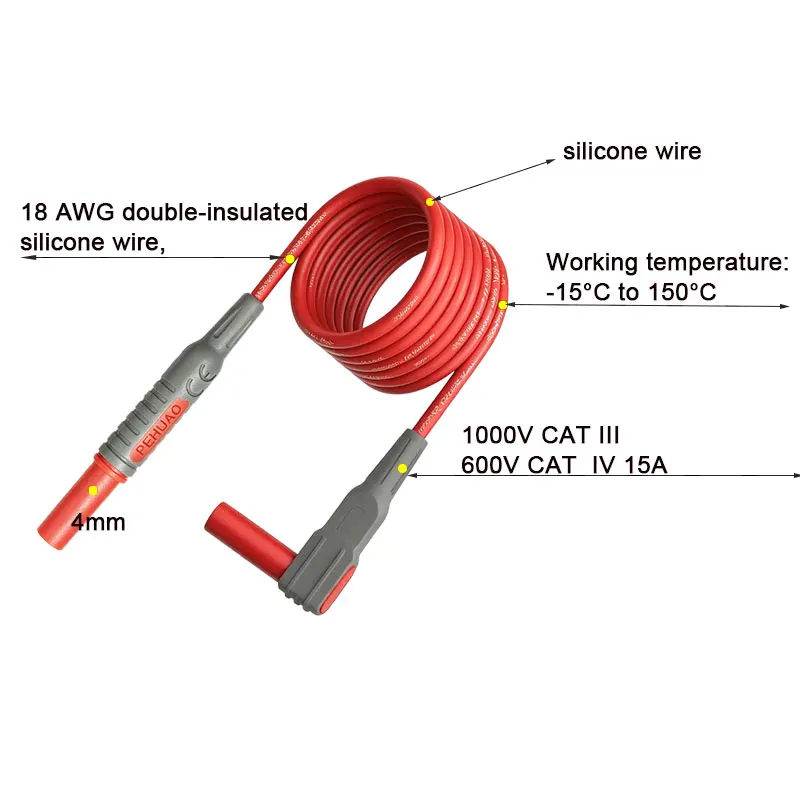 2 Stück superlange, weiche, isolierte Silikon-Multimeter-Messleitungen, 4-mm-Bananenstecker-Messkabel, Länge optional: 5FT/10FT – Detail 6