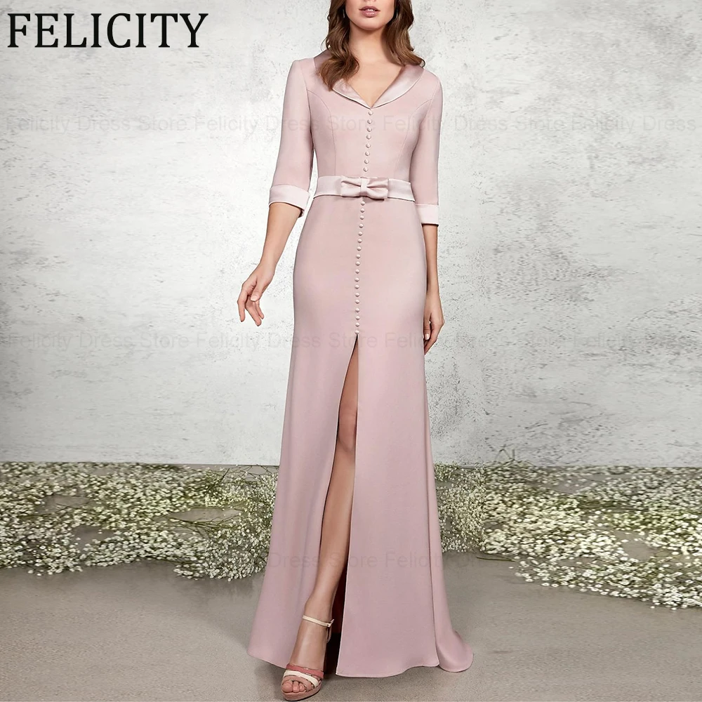 Elegant Mother of the Bride Dresses 2025 Mermaid V-Neck Wedding Guest Dresses Floor-Length Bow Front Split Button Evening Gowns