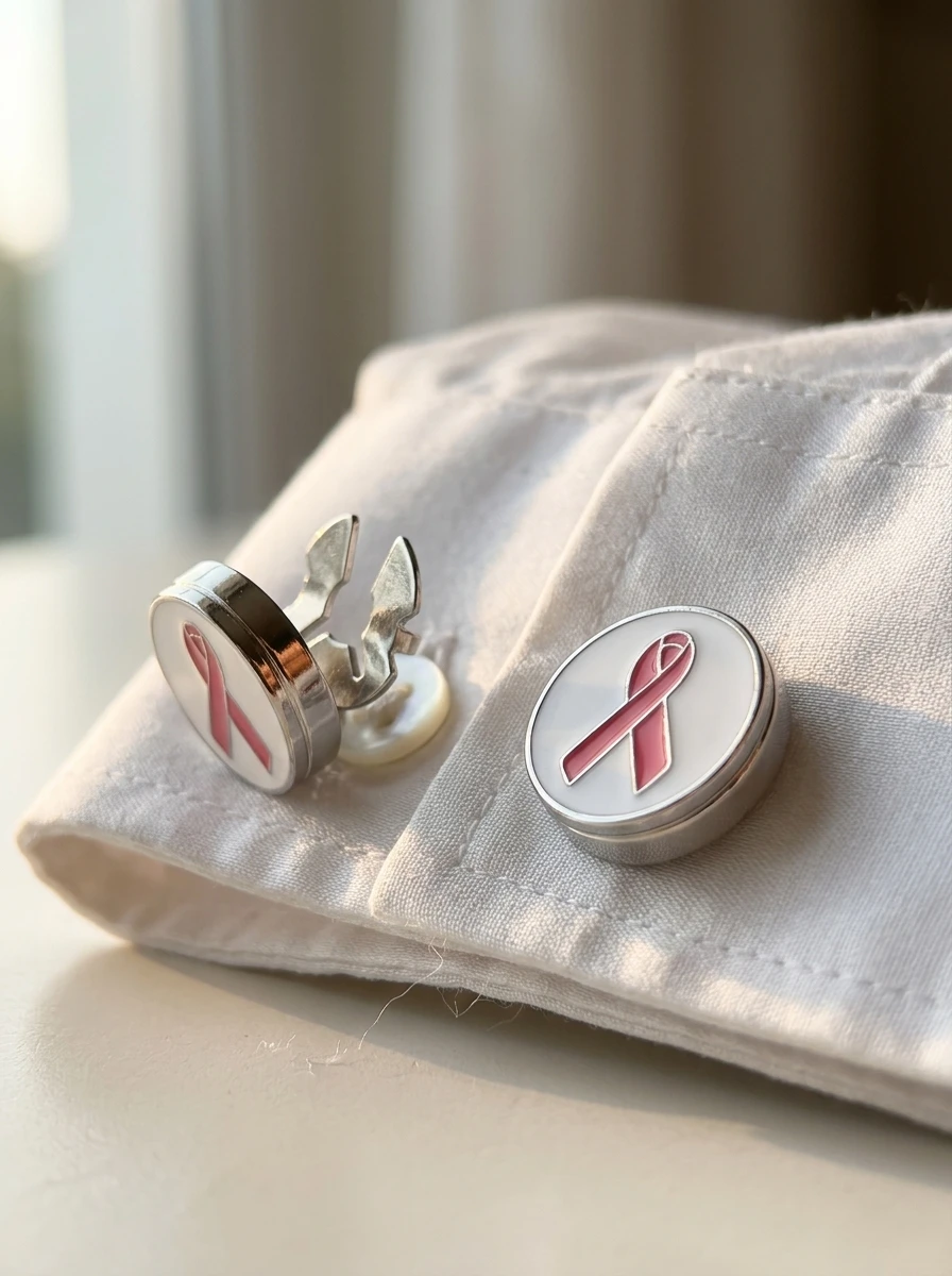 Breast Cancer Awareness Button Covers Pink Ribbon Pattern Decorative Shirt Button Clips for Formal Dress Shirts