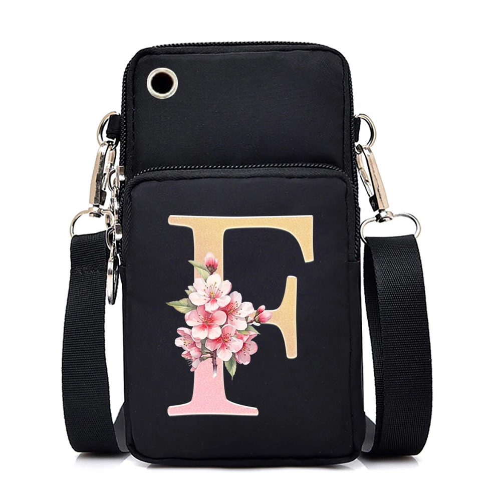 26 Floral Alphabet Shoulder Bag Nylon Women Mobile Phone Bag Mini Female Messenger Purse Lady Wallet Small CrossBody Bag Women