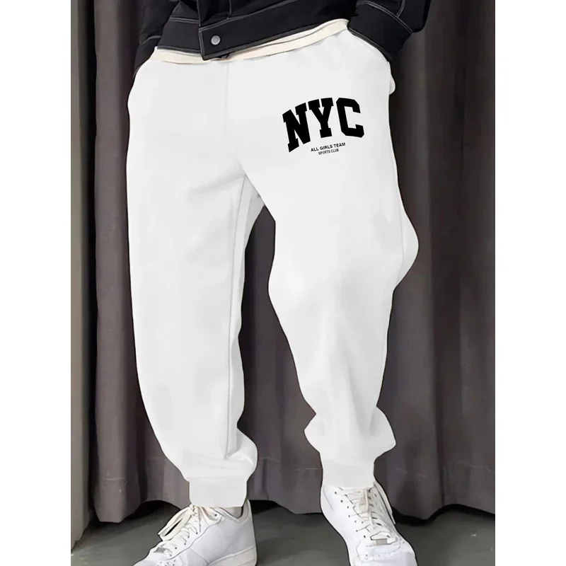

New York City Letter Eye-Catching Prints Man's Sweatpants Casual Fleece Pant Sports Jogging Britches Soft Comfy Long Pants