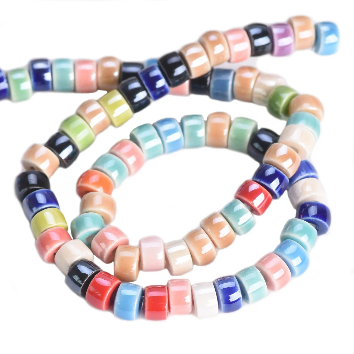 30pcs 6x4mm Rondelle Cylinder Shape Shiny Glossy Glazed Ceramic Porcelain Loose Beads lot for Jewelry Making DIY Crafts