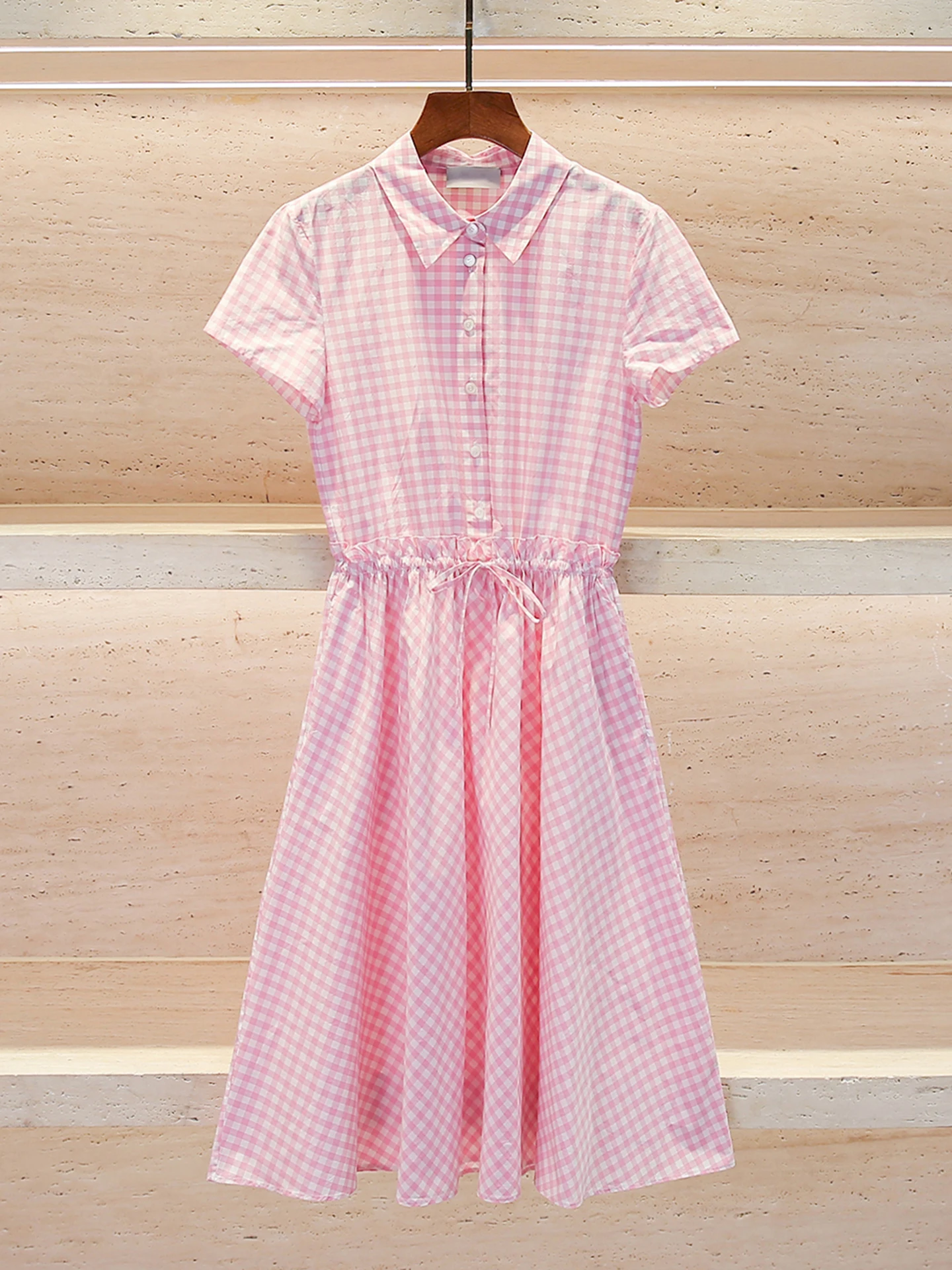 

Sweet Waist Cinched Plaid Shirt Dress High Waist Spring Summer New Arrival Women's Fashion Commute Style Short Sleeve A-Line ...