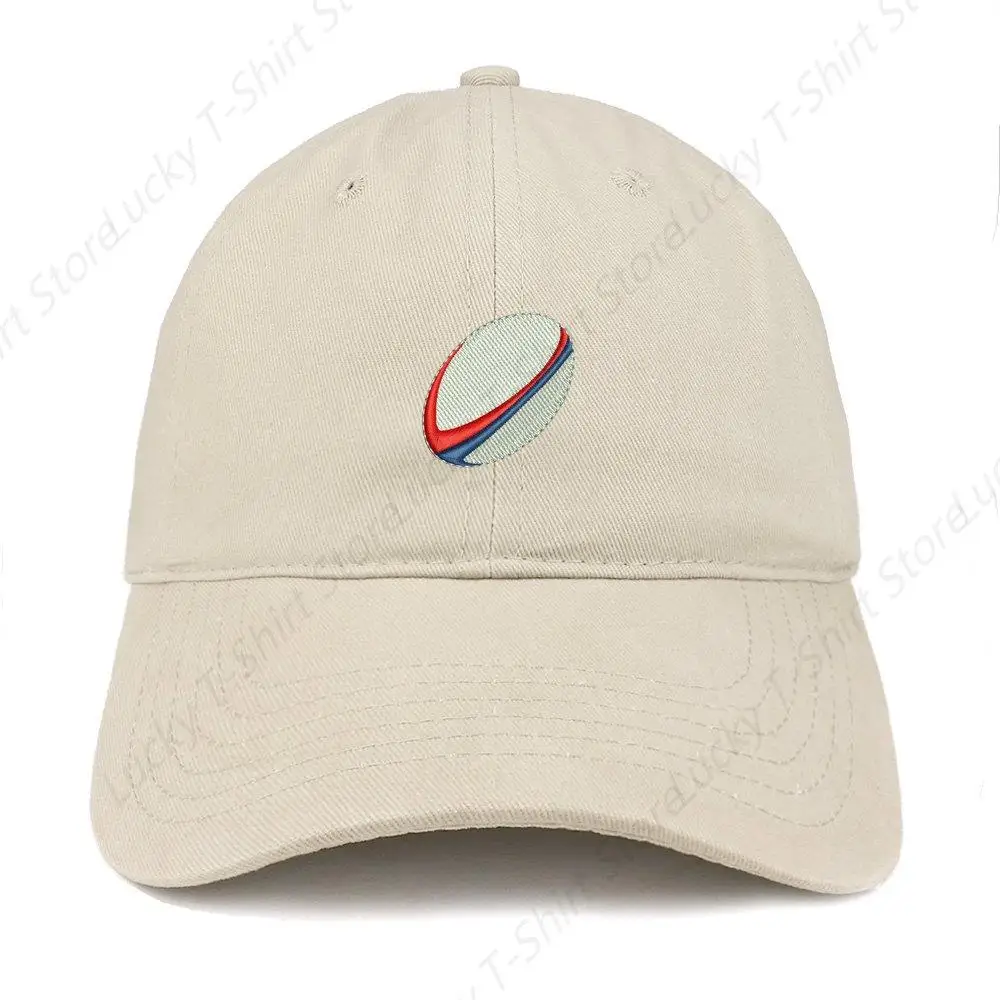 Rugby Ball Quality Embroidered Low Profile Brushed Cotton Dad Hat Cap - Stone