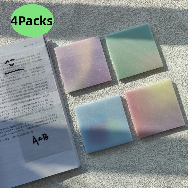 KindFuny 4Packs Transparent Sticky Notes Memo Pad 76mm*76mm Bookmark Marker Memo Sticker Paper Office School Supplies