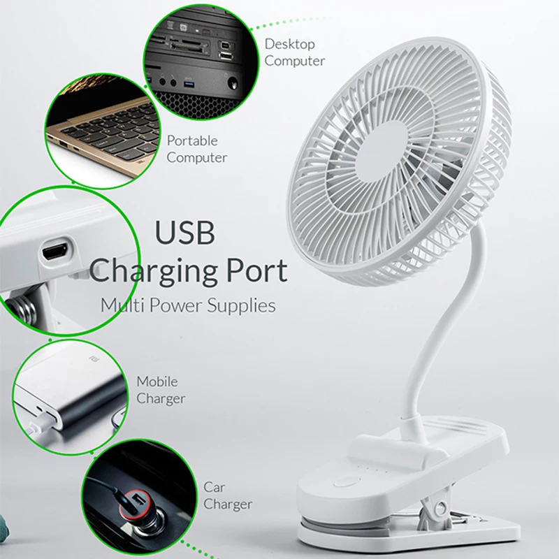 Xiaomi Youpin Clip Lazy Fan Portable 4 Speed Silent Mini Cooling Desk Fan 1800mAh Summer Student Electric Wireless Stroller Fans