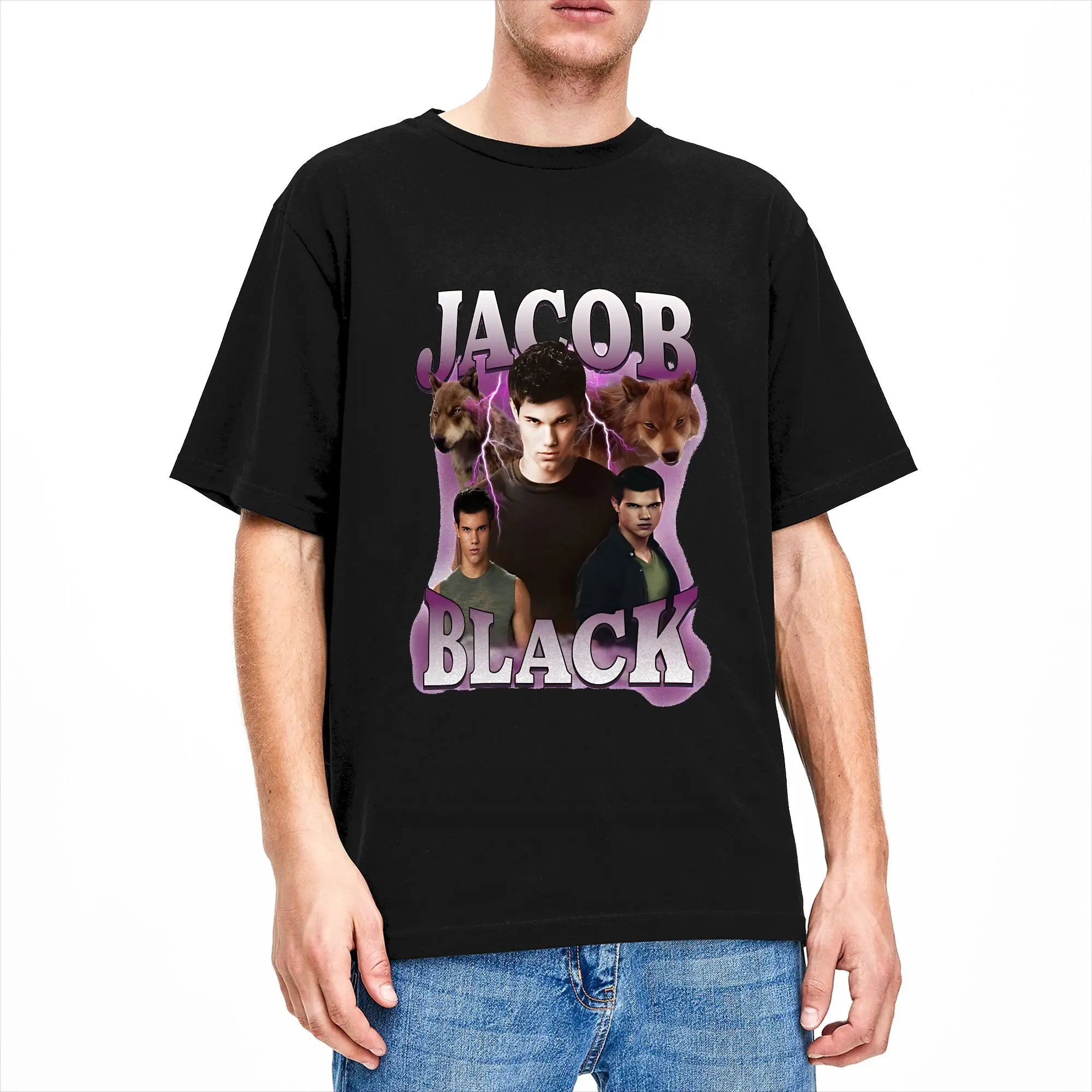 Twilight Jacob Black  Cotton T Shirt For Men Summer  Vintage T-Shirts Crew Neck Hip Hop Tees Oversized Print Tops