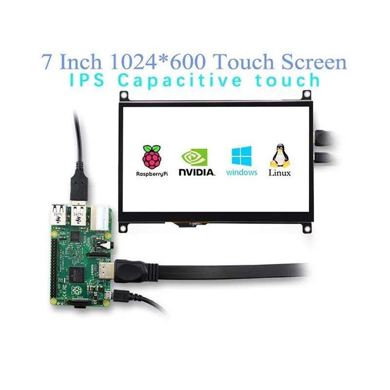 7 Inch 1024x600 IPS LCD Portable HDMI-compatible Monitor Touch Screen HD Display for Raspberry Pi 5 4B 3B+ 3B PC Laptop