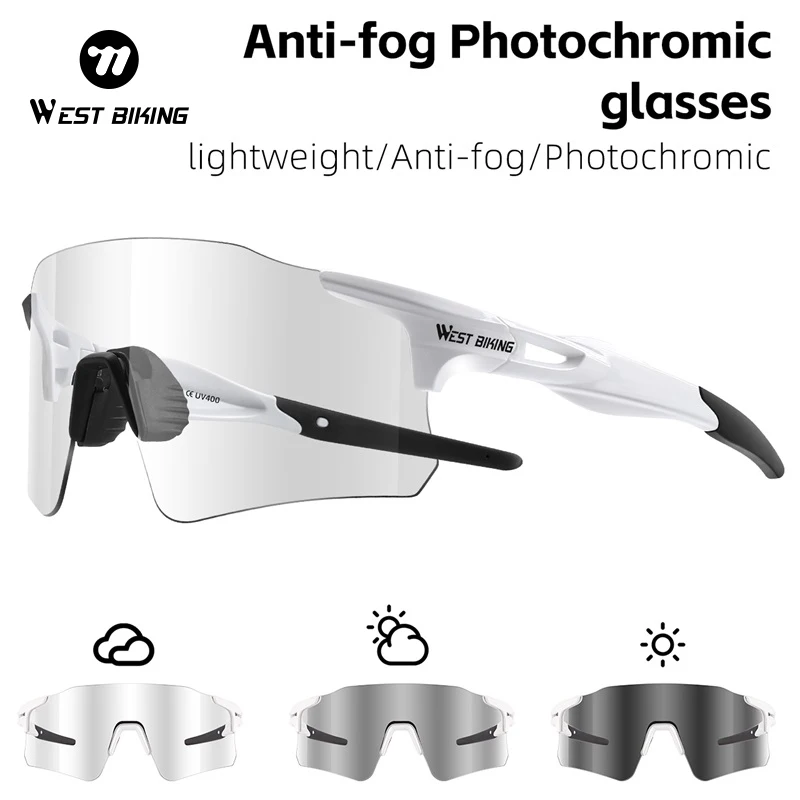 

WEST BIKING Anti-fog Photochromic Glasses Lightweight Frameless Unisex Cycling Goggles Running Hiking Driving Eyewear Sport Gear