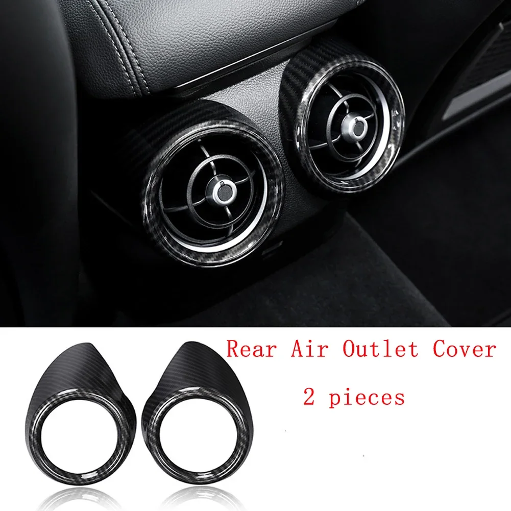 Carbon Fiber Style Rear Row Air Conditioning Vent Outlet Cover Trim fit for Alfa Romeo Giulia 2017 2018