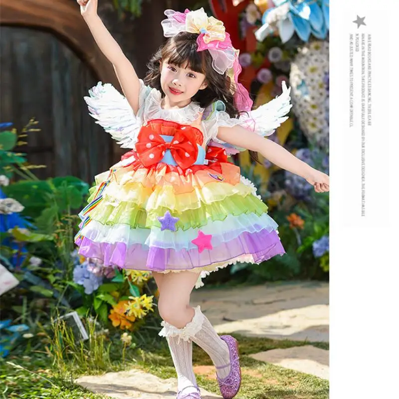 2026 Girls Suspender Ruffle Bow Lolita Dress Girls Princess Dress Summer New Children's Cake Dress Child Soft Dress T-Shirt