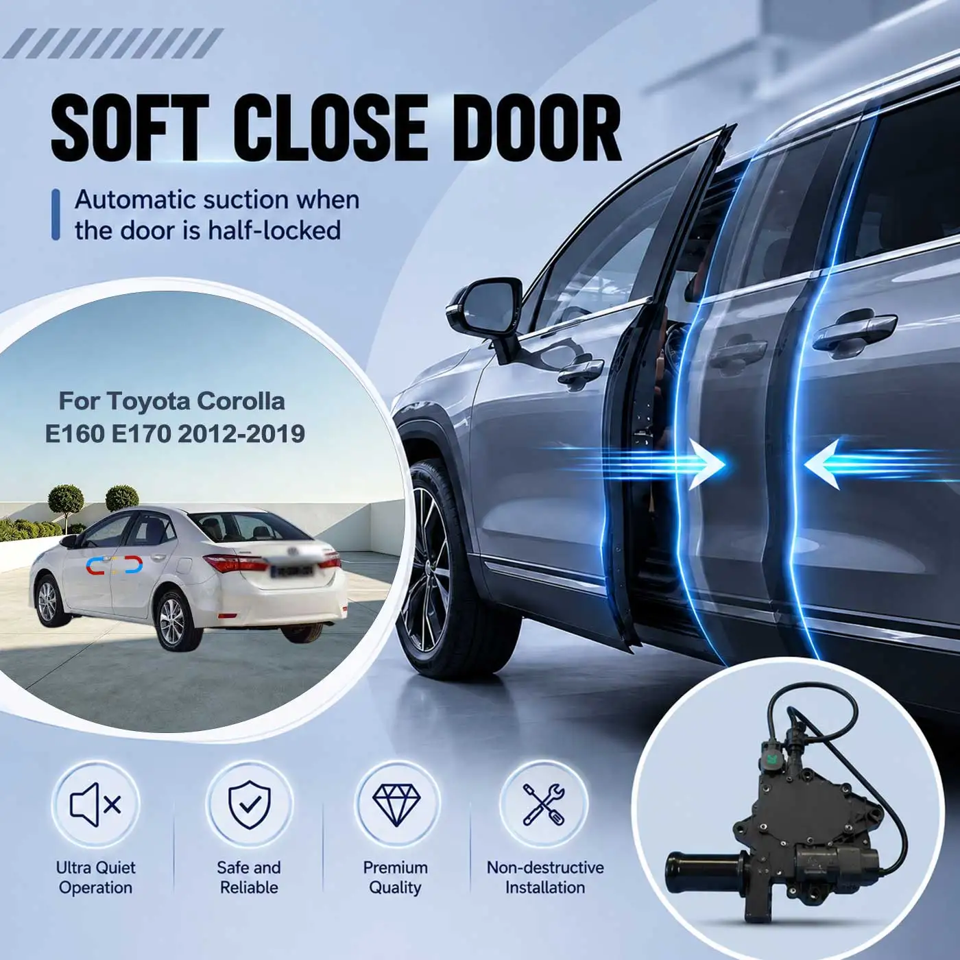 For Toyota Corolla E160 E170 2012-2019 Electric Soft Close Door Auto Pull-In Suction Lock Intelligent Silent Closer Kit