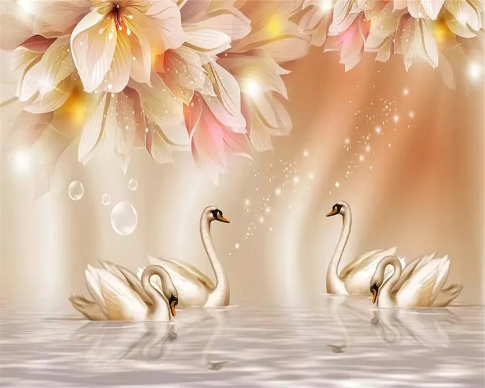 Customized large wallpaper 3d photo mural wall papers home decor hand-painted flowers and birds 3d wallpaper papier peint
