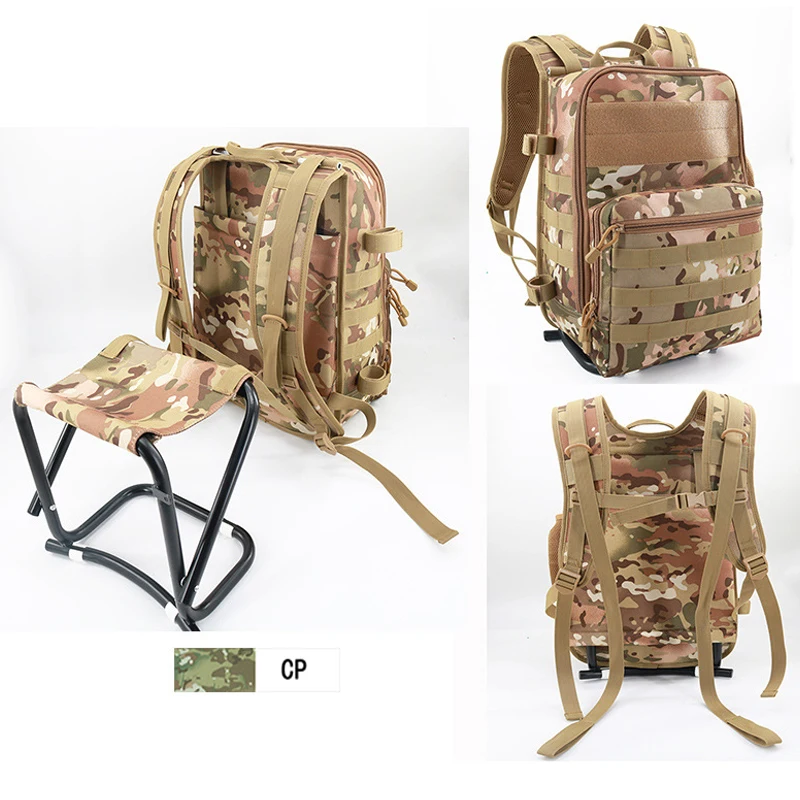 Large Capacity Camping Backpack with Outdoor Folding Chair Tactical Backpack with Stool Hiking Travel Bag Sports Climbing Hiking