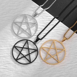 Stainless Steel Lucky Witchcraft Pentagram Pendant Necklace Men Women Alternative Pagan Pentagram Magic Jewelry