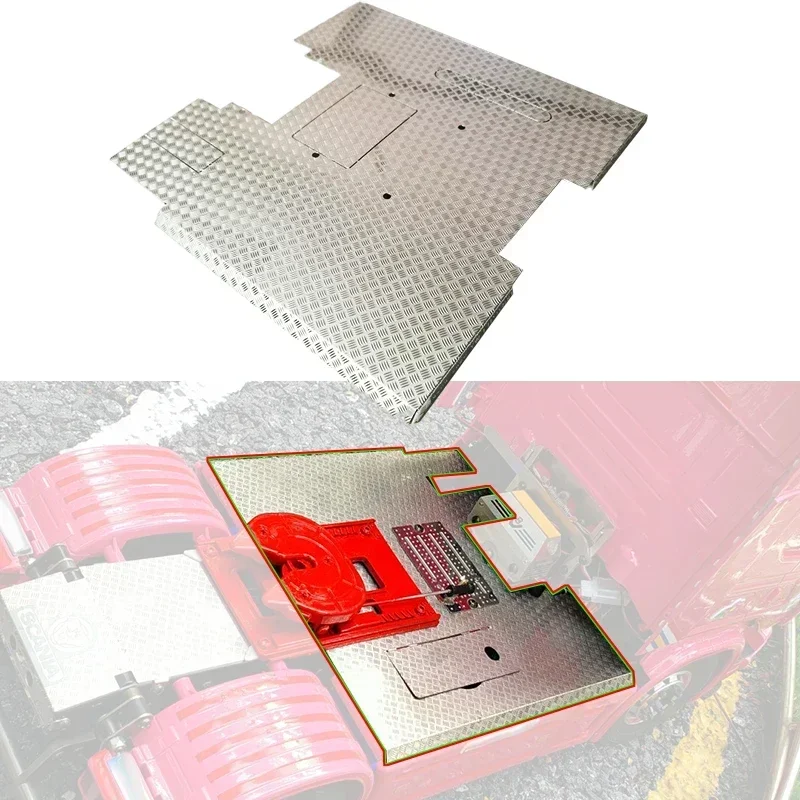 1 Uds. Placa de deslizamiento grande de Metal plateado de simulación para 1/14 Tamiya RC camión coche Scania R730 R620 R470 56323 piezas de juguete Diy