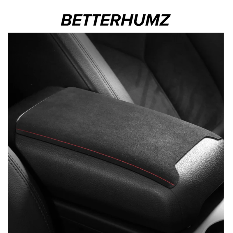 Betterhumz for Porsche Macan 2014-2024 Armrest Box Lid Trim Sticker Panel Made of Alcantara Car Interior Decorative Accessories