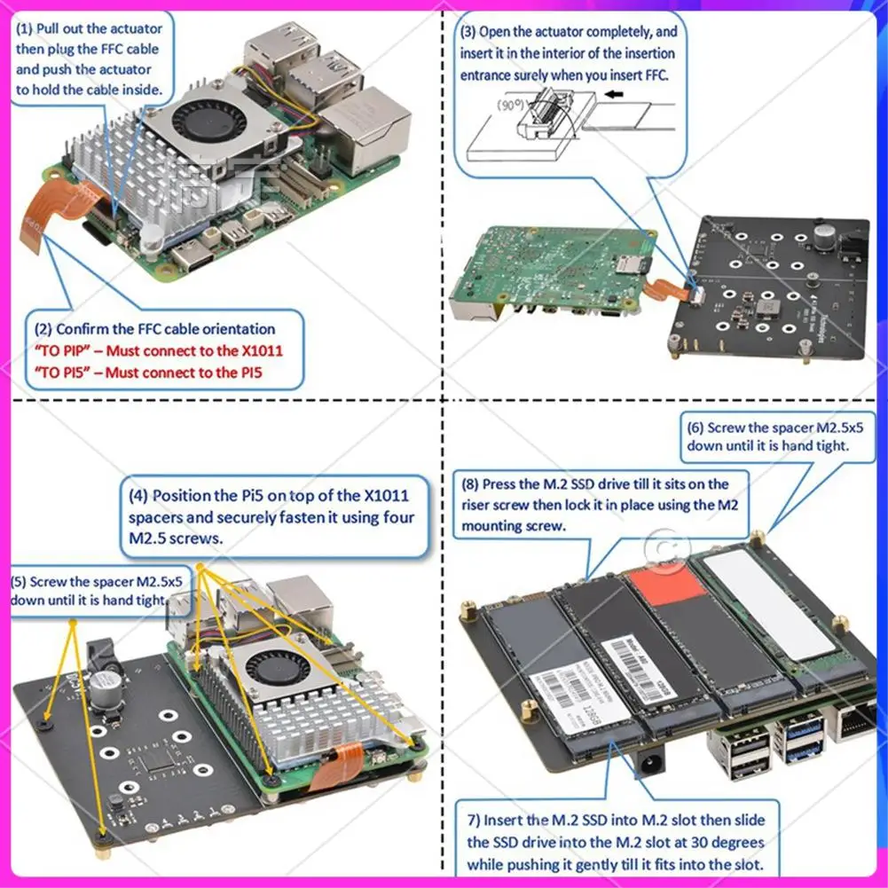 

ABT-X1011 PCIE To M.2 NVME SSD Expansion Board For Raspberry Pi 5 Support 4Xssd For 2280/2260/2242/2230 M.2 NVME SSD