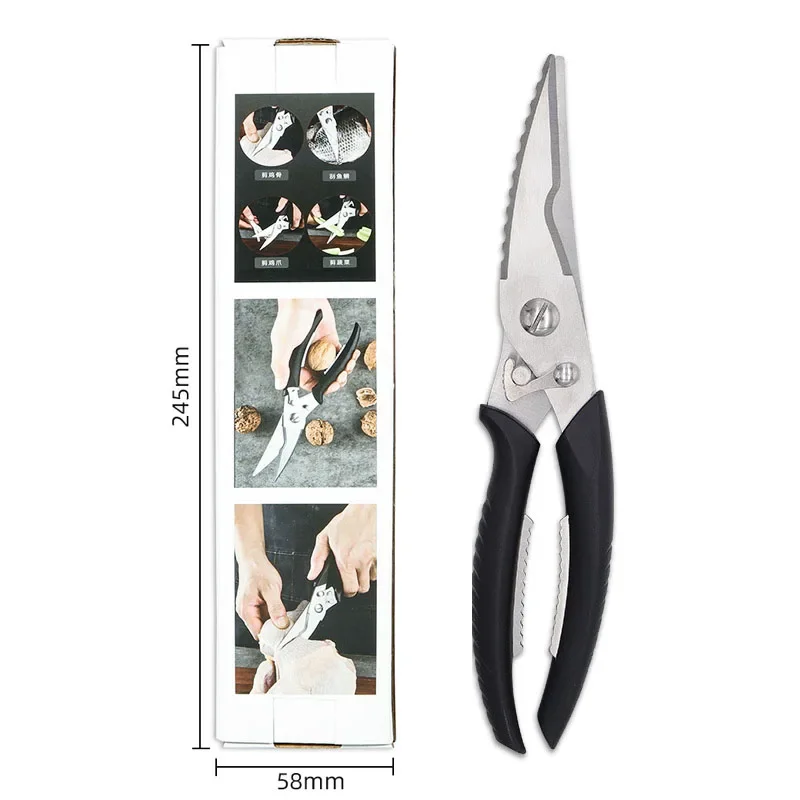 Dobeli 3mm Thick Stainless Steel Chicken Bone Scissors ABS Comfort Handle Kitchen Shear With Fish Scaler Hand Tools For Home