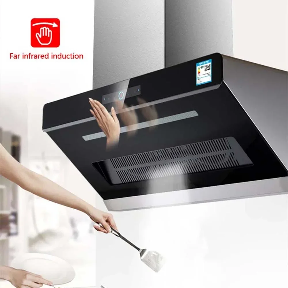 Household Side Suction Range Hood, High Suction Automatic Hot Cleaning Range Hood, Dual Motor Range Hood