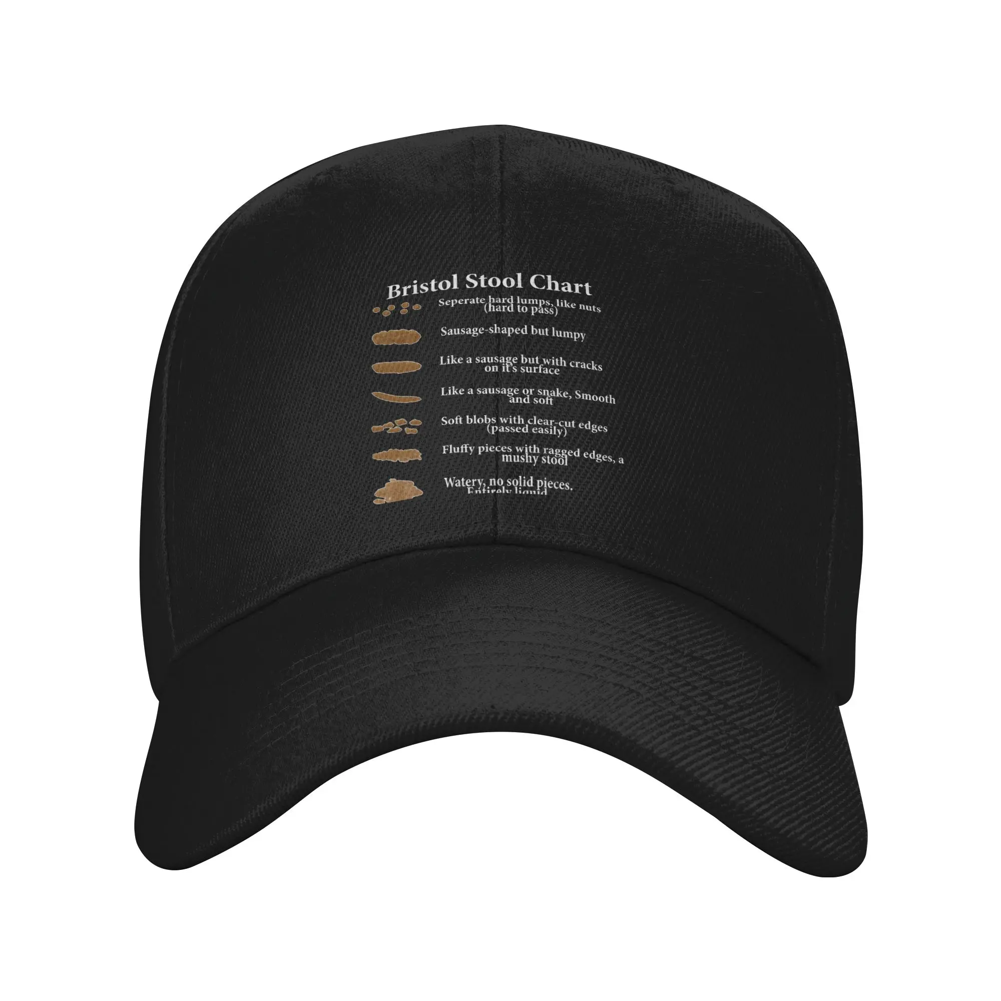 Fashion Bristol Stool Chart in White Writing Black Background Curved Brim Baseball Cap Shopping And Dating Hats